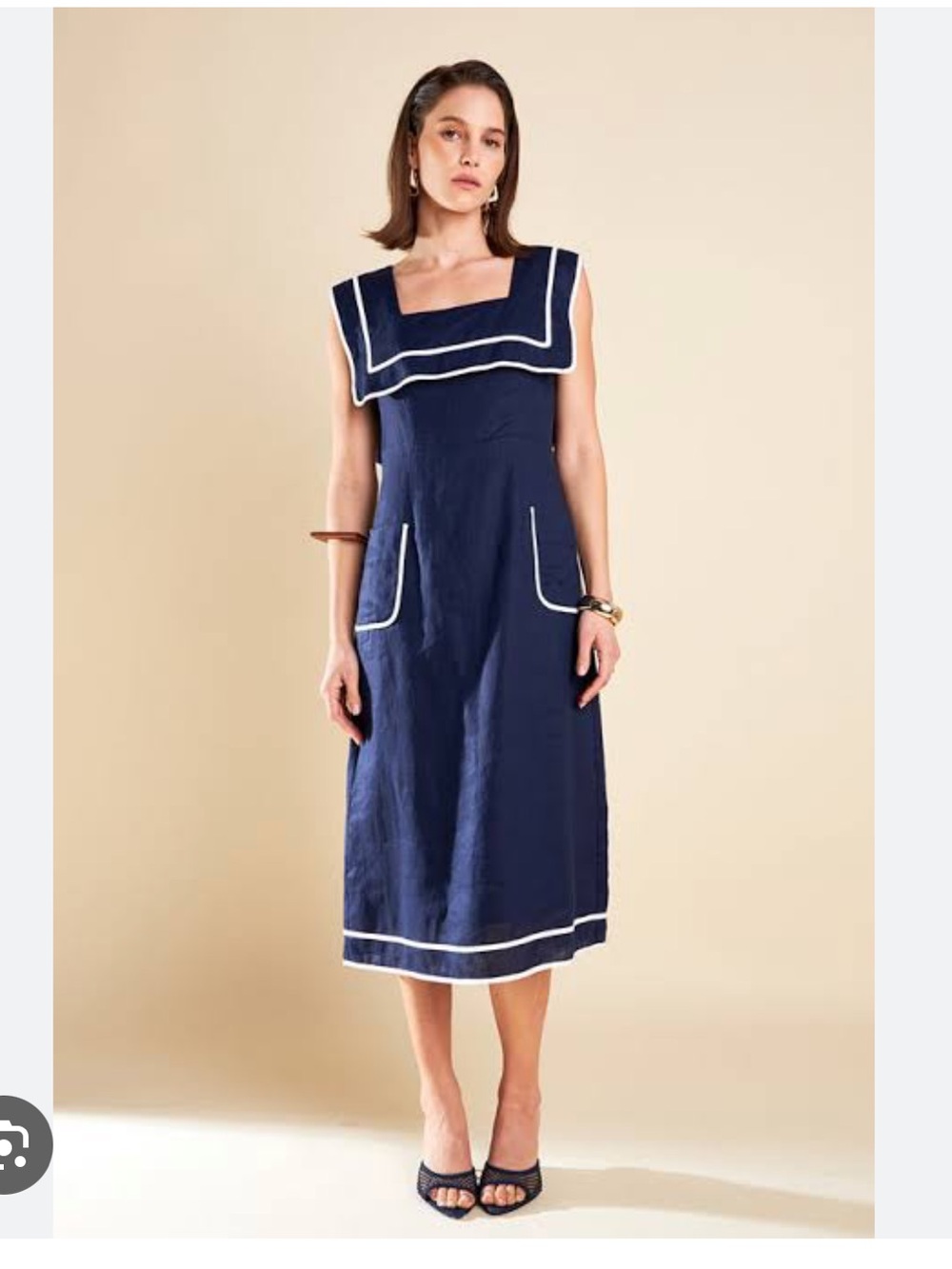 English Factory Navy Midi Dress with White Piping M NWT